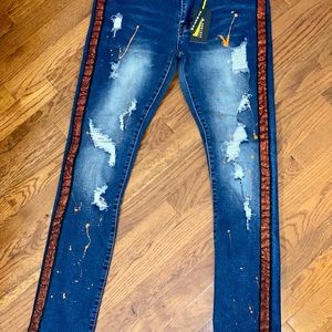 Men Orange Bling Jeans